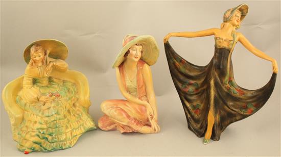 Three Wade Art Deco cellulose glazed figures of Pavlova, June and Romance, 1930s, 16.5 - 23cm